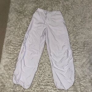 White parachute pants